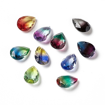 Faceted K9 Glass Rhinestone Cabochons, Pointed Back, Teardrop, Mixed Color, 14x10x5.8mm