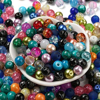 Opaque Spray Painted Glass Beads, Round, Mixed Color, 8mm, Hole: 1.2~1.5mm