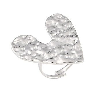 Non-Tarnish Textured Heart 304 Stainless Steel Adjustable Rings for Women, Stainless Steel Color, US Size 6 3/4(17.1mm)