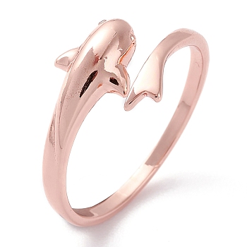 Brass Cuff Rings, Open Rings, Dolphin, Rose Gold, US Size 6, Inner Diameter: 17.2mm