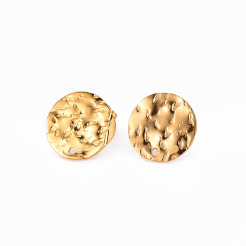 304 Stainless Steel Stud Earring Findings, with Earring Backs, Flat Round, Real 18K Gold Plated, 12.5mm, Hole: 1mm, Pin: 0.8mm
