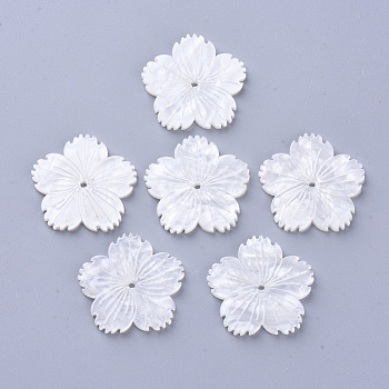 Cellulose Acetate(Resin) Beads, Flower, Creamy White, 26.5x27.5x3mm, Hole: 1.5mm