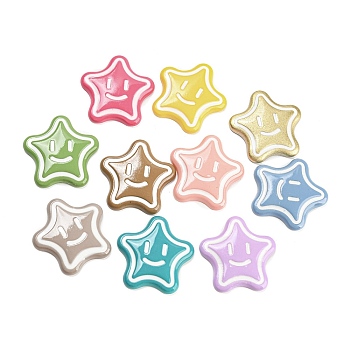 Opaque Resin Cabochons, Star with Smiling Face, Mixed Color, 23x23x3.5mm