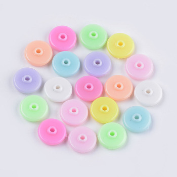 Opaque Acrylic Beads, Flat Round, Mixed Color, 12x4mm, Hole: 1.8mm, about 2170pcs/500g