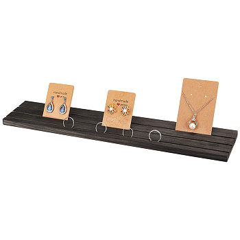 3-Slot Rectangle Wood Earring Display Card Stands, for Earring Organizer Holder, Black, 29.7x7.8x1.2cm, Slot: 2.5mm