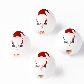 Painted Natural Wood Round Beads, Father Christmas, Red, 16x15mm, Hole: 4mm