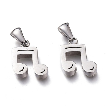304 Stainless Steel Pendants, Manual Polishing, Musical Note, Stainless Steel Color, 15x12x3.5mm, Hole: 6x2.5mm