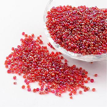 Round Trans. Colors Rainbow Glass Seed Beads, Red, 
Size: about 2mm in diameter, hole:1mm, about 3306pcs/50g