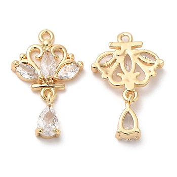 Brass with Glass Rhinestone Pendants, Flower with Teardrop Charms, Real 18K Gold Plated, 21x14x4mm, Hole: 1.2mm