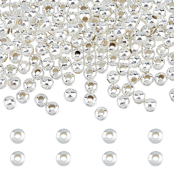 200Pcs Brass Spacer Beads, Long-Lasting Plated, Round, 925 Sterling Silver Plated, 4x3.5mm, Hole: 1.6mm