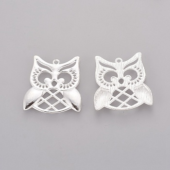 Tibetan Style Alloy Pendants, Owl Alloy Pendants for Halloween, Lead Free and Cadmium Free, Silver Color Plated, 31x28x1mm, hole: 2mm