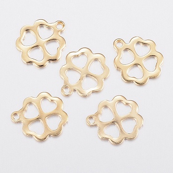 304 Stainless Steel Charms, Clover, Golden, 12x11x0.8mm, Hole: 1.2mm
