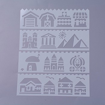 Plastic Kids Drawing Stencil Template, For Scrapbooking Journal Card Making School Art Projects, Buildings, White, 186x56x0.3mm, about 8pcs/set