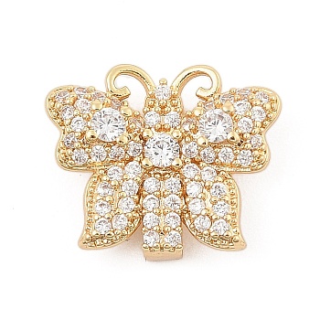 Brass Micro Pave Clear Cubic Zirconia Slide Charms, Long-Lasting Plated, Butterfly, Golden, 14x17x5mm, Hole: 10x1.5mm