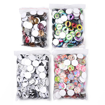 Mixed Pattern Half Round/Dome Printed Glass Cabochons, Mixed Color, 40x9mm