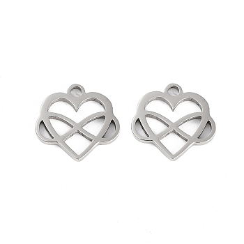 316 Stainless Steel Charms, Heart Charm, Laser Cut, Stainless Steel Color, 12.5x13x1mm, Hole: 1.5mm