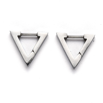 304 Stainless Steel Triangle Huggie Hoop Earrings, Stainless Steel Color, 13x14.5x3mm, Pin: 1mm