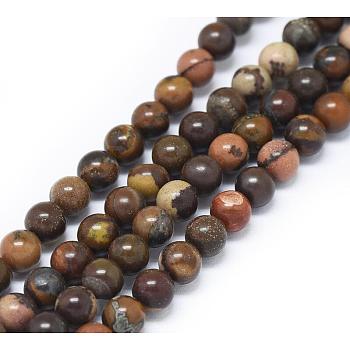 Natural Chinese Writing Stone Round Bead Strands, 10mm, Hole: 1mm, about 40pcs/strand, 15.7 inch