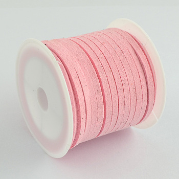 Faux Suede Cord, Faux Suede Lace, Pink, 4x1.5mm, about 5.46 yards(5m)/roll, 25rolls/bag