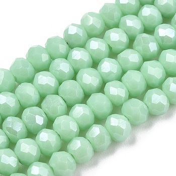 Electroplate Glass Beads Strands, Pearl Luster Plated, Faceted, Rondelle, Light Cyan, 4x3mm, Hole: 0.4mm, about 113~115pcs/strand, 41~41.5cm