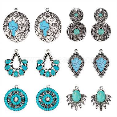 Antique Silver Sky Blue Mixed Shapes Synthetic Turquoise Pendants