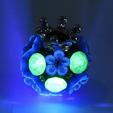 Luminous Glow in the Dark Polymer Clay Pave Rhinestone Round Beads with Resin Flower(CLAY-D007-01)-4