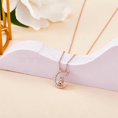 Chinese Zodiac Necklace Ox Necklace 925 Sterling Silver Rose Gold Cattle on the Moon Pendant Charm Necklace Zircon Moon and Star Necklace Cute Animal Jewelry Gifts for Women(JN1090B)-3