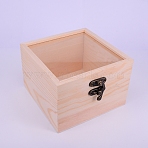Shape Pine Wooden Box, with Glass Windows and Iron Clock, Rectangle, BurlyWood, 137x120x82mm(OBOX-WH0005-01)