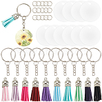 DIY Blank Double-sided Heat Transfer Aluminium Pendant Keychain Making Kits, include Faux Suede Tassel and Iron Split Key Rings, Flat Round, 30x1mm, Hole: 4mm(DIY-SP0005-26D)