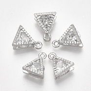 Alloy Charms, with Cubic Zirconia, Triangle, Clear, Platinum, 11x9x5mm, Hole: 1mm(ZIRC-R007-039A-04)