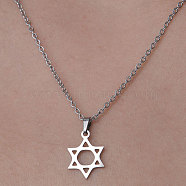 201 Stainless Steel Star of David Pendant Necklace, Stainless Steel Color, 17.72 inch(45cm)(NJEW-OY001-37)