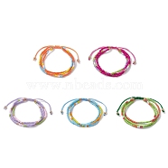 Adjustable Glass Seed Beaded Triple Layer Multi-strand Bracelet, Nylon Cord Braided Bead Bracelets, Mixed Color, Inner Diameter: 2-3/8~3-1/2 inch(5.9~8.9cm)(BJEW-MZ00048)