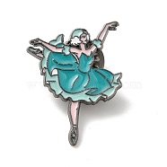 Dancing Girl Enamel Pins, Gunmetal Alloy Badge for Women, Turquoise, 30x21.5x1.3mm(JEWB-K018-02B-B)