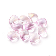 Transparent Glass Beads, with Glitter Powder, Dyed & Heated, Teardrop, Pearl Pink, 12x9x6mm, Hole: 1mm(EGLA-L026-A01)