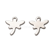 201 Stainless Steel Charms, Laser Cut, Dragonfly, Stainless Steel Color, 12x12x1mm, Hole: 1.4mm(STAS-I172-24P)