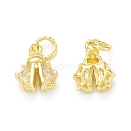 Rack Plating Brass Micro Pave Clear Cubic Zirconia Charms, with Jump Ring, Cadmium Free & Lead Free, Long-Lasting Plated, Ladybird Charm, Real 18K Gold Plated, 11.5x9x4mm, Hole: 3.5mm(KK-C011-15G)