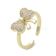 Brass Micro Pave Cubic Zirconia Open Cuff Ring, Bowknot, Real 16K Gold Plated, Inner Diameter: 18mm(RJEW-K256-58H-G)