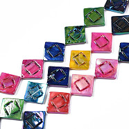 Freshwater Shell Beads Strands, Dyed, AB Color Plated, Rhombus, Colorful, 19~21.5x20~21x3mm, Hole: 1mm, about 19pcs/strand, 15.35 inch~15.55 inch(39cm~39.5cm)(SHEL-S276-165)