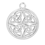 201 Stainless Steel Pendants, Hollow, Flat Round with Trinity Knot Charms, Stainless Steel Color, 24x20x2mm, Hole: 2mm(FIND-PW0004-29P)