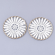 Polyester Woven Big Pendant Decorations, with Iron Findings, Flat Round, Light Gold, White, 52x1.5mm(FIND-S283-01H)