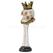 Halloween Theme Resin Candle Holders, Round Tealight Candlesticks, Skull with Crown Shape, Snow, 8x9x25cm, Inner Diameter: 3.5cm(HAWE-PW0001-265)