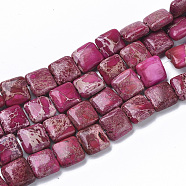 Natural Imperial Jasper Beads Strands, Dyed, Flat Slice Square Beads, Hot Pink, 10x10x4mm, Hole: 1mm, about 38~40pcs/Strand, 15.16 inch(38.5cm)(G-S355-90C)