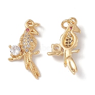 Rack Plating Brass Micro Pave Cubic Zirconia Pendants, Crow Charm, Cadmium Free & Lead Free, with Jump Ring, Real 18K Gold Plated, 18x9x2.5mm, Hole: 0.7mm(KK-G452-16G)