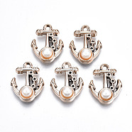 UV Plating Acrylic Pendants Rhinestone Settings, with ABS Plastic Imitation Pearl Beads, Anchor, Light Gold, Fit for 1mm Rhinestone, 24.5x19x8.5mm, Hole: 2mm(OACR-Q180-024)