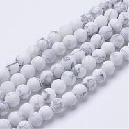 Natural Howlite Beads Strands, Frosted Style, Round, 6~6.5mm, Hole: 1mm, about 63pcs/strand, 15.5"(G-T055-6mm-02)