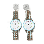 Sparkling Acrylic Watch Dangle Stud Earrings with 304 Stainless Steel Pins, Peru, 86x26.5mm(EJEW-C063-01F)