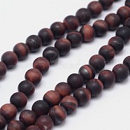 Natural Tiger Eye Round Bead Pendants, Heated & Dyed, Frosted, Grade AB+ , 8mm, Hole: 1mm, about 48pcs/strand, 15.5 inch(X-G-F255-01-8mm)