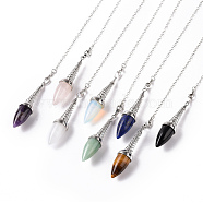 Mixed Gemstone Dowsing Pendulum Big Pendants, with Platinum Plated Brass Findings, Cone Charm, 250~255x2.5mm(G-A210-02P)