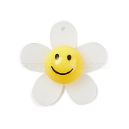 Frosted Translucent Acrylic Pendants, Sunflower with Smiling Face Charm, White, 29x30x9mm, Hole: 1.8mm(X-OACR-P012-C02)