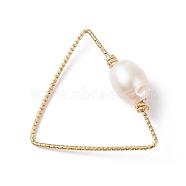 Copper Linking Rings, with Natural Cultured Freshwater Pearl, Triangle, Golden, 24x25x1mm, Inner Diameter: 22.5x23mm(PALLOY-JF01156-02)